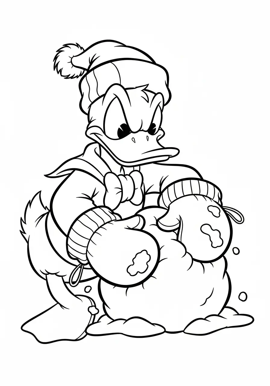 donald duck maakt een sneeuwbal kleurplaat