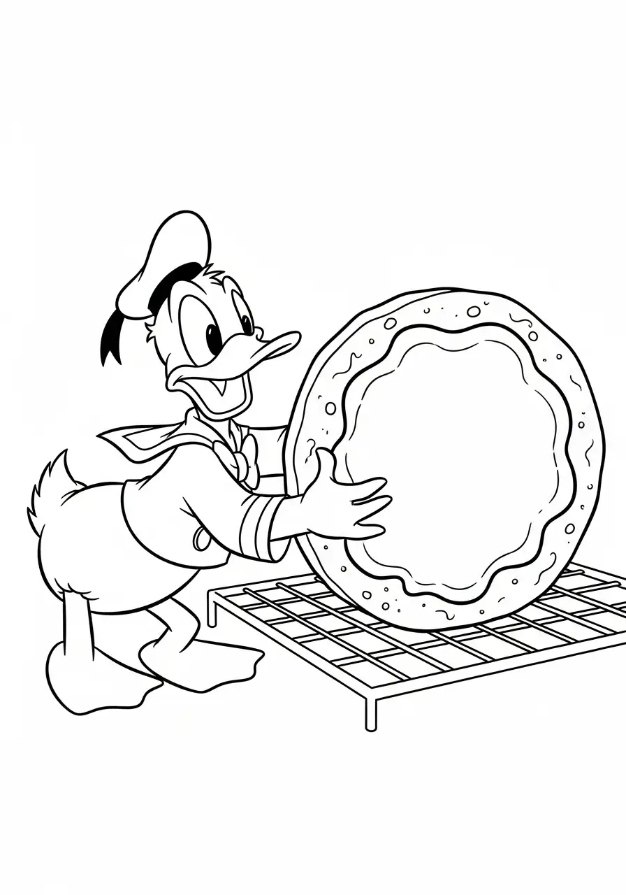 donald duck met kersttaart kleurplaat