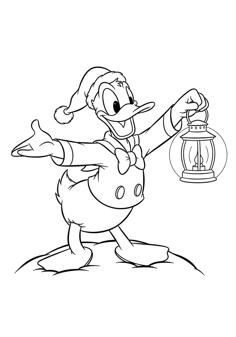 donald duck met lantaarn in de nacht kleurplaat