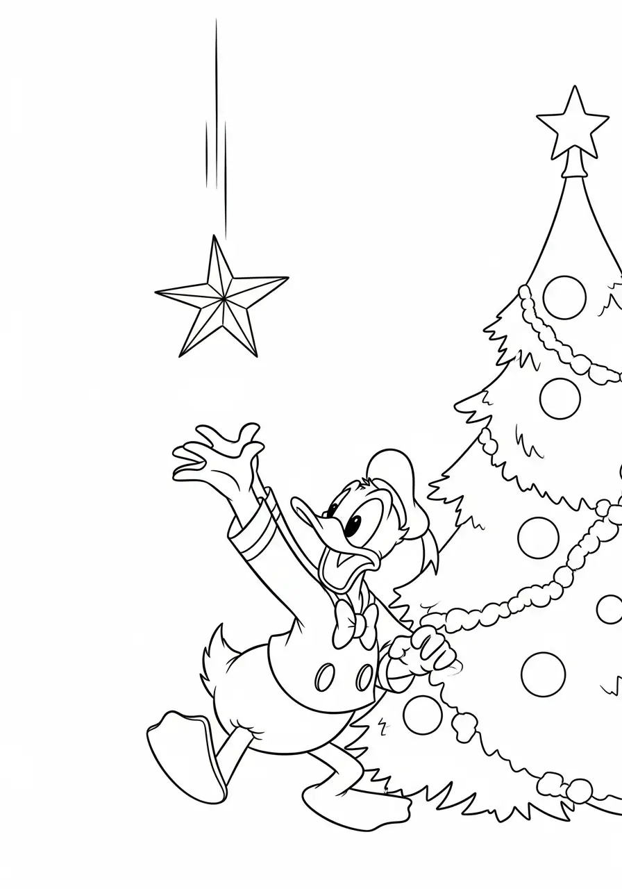 donald duck pakt de kerstster kleurplaat