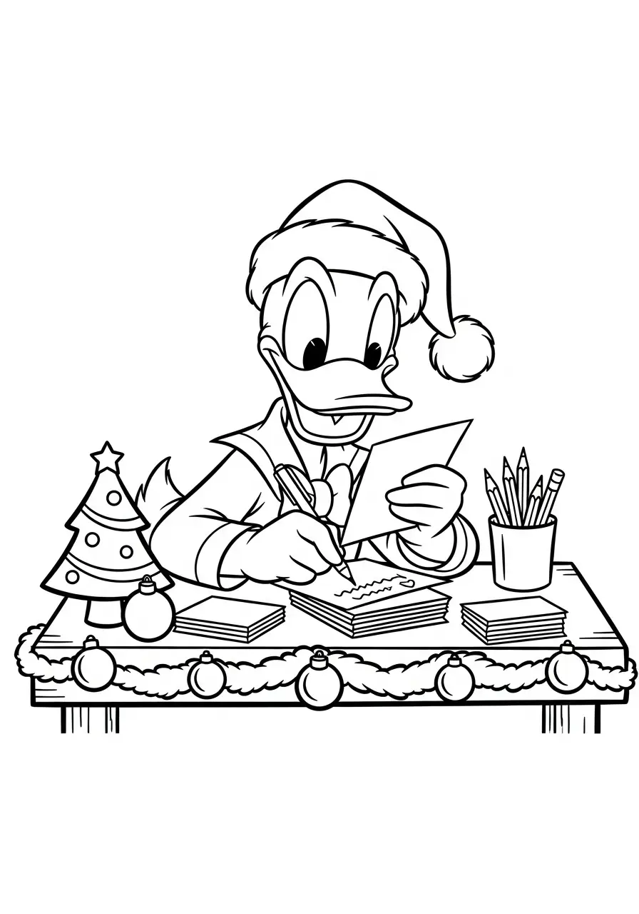 donald duck schrijft kerstkaart kleurplaat