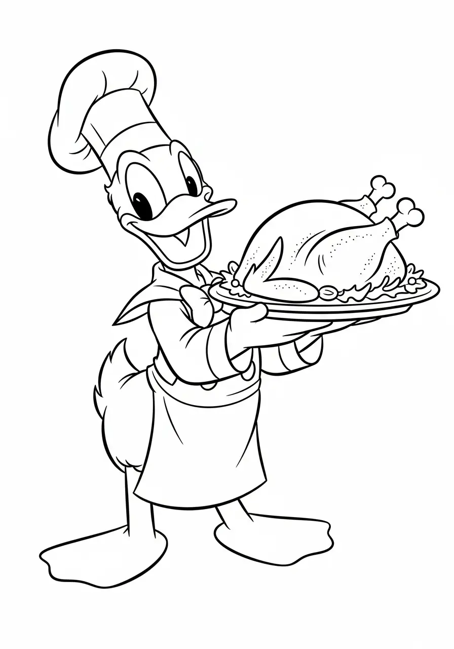 donald duck serveert de kerstkalkoen kleurplaat