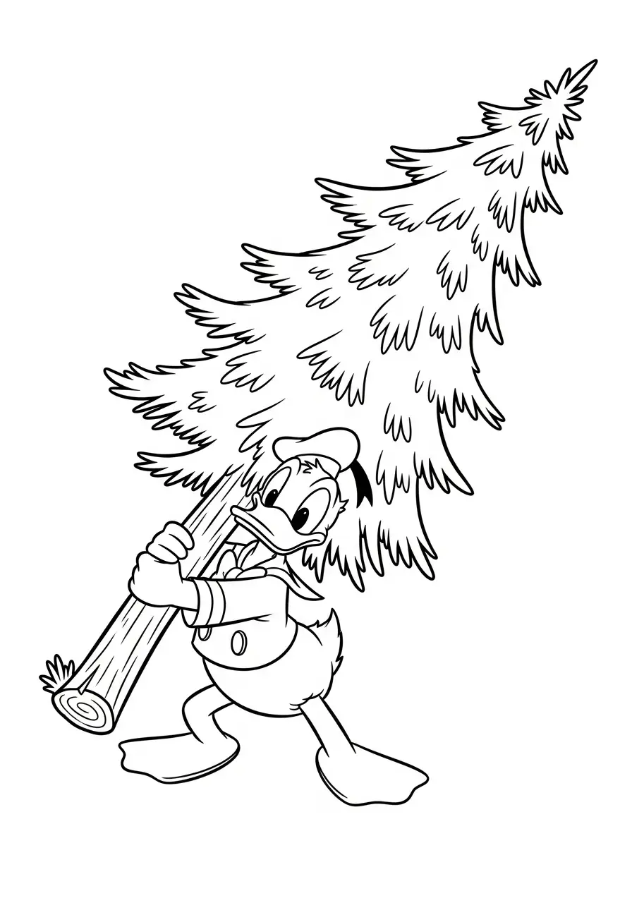 donald duck sleep kerstboom kleurplaat