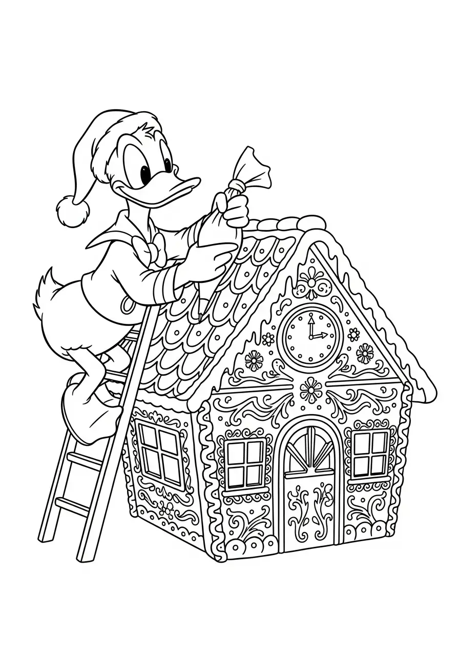 donald duck versiert peperkoekhuisje kleurplaat