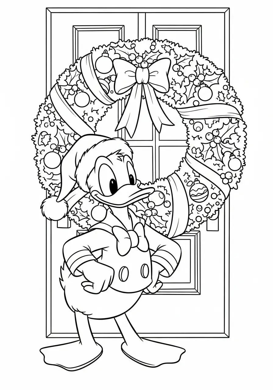 donald duck voor de grote kerstkrans kleurplaat