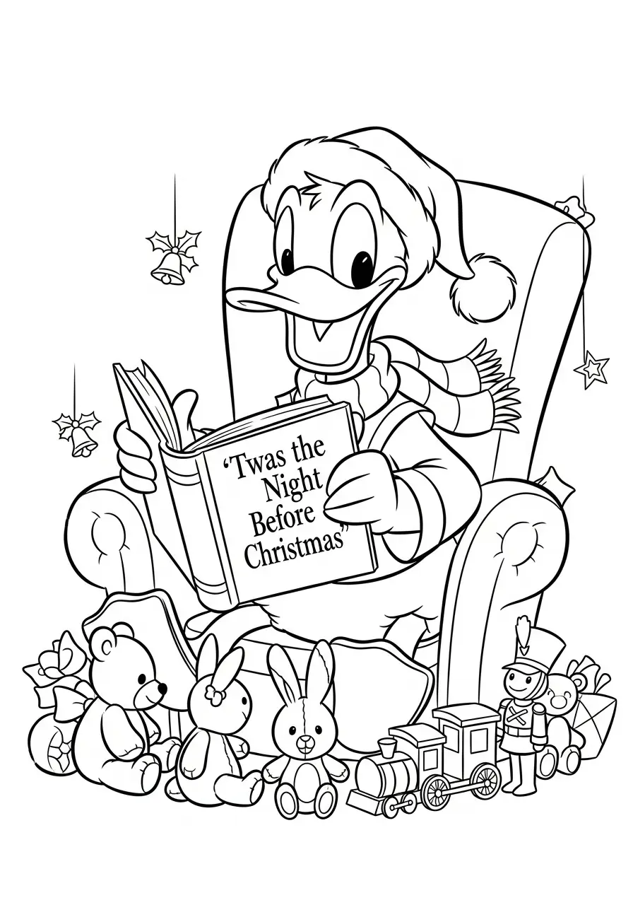 donald leest een kerstverhaal voor kleurplaat