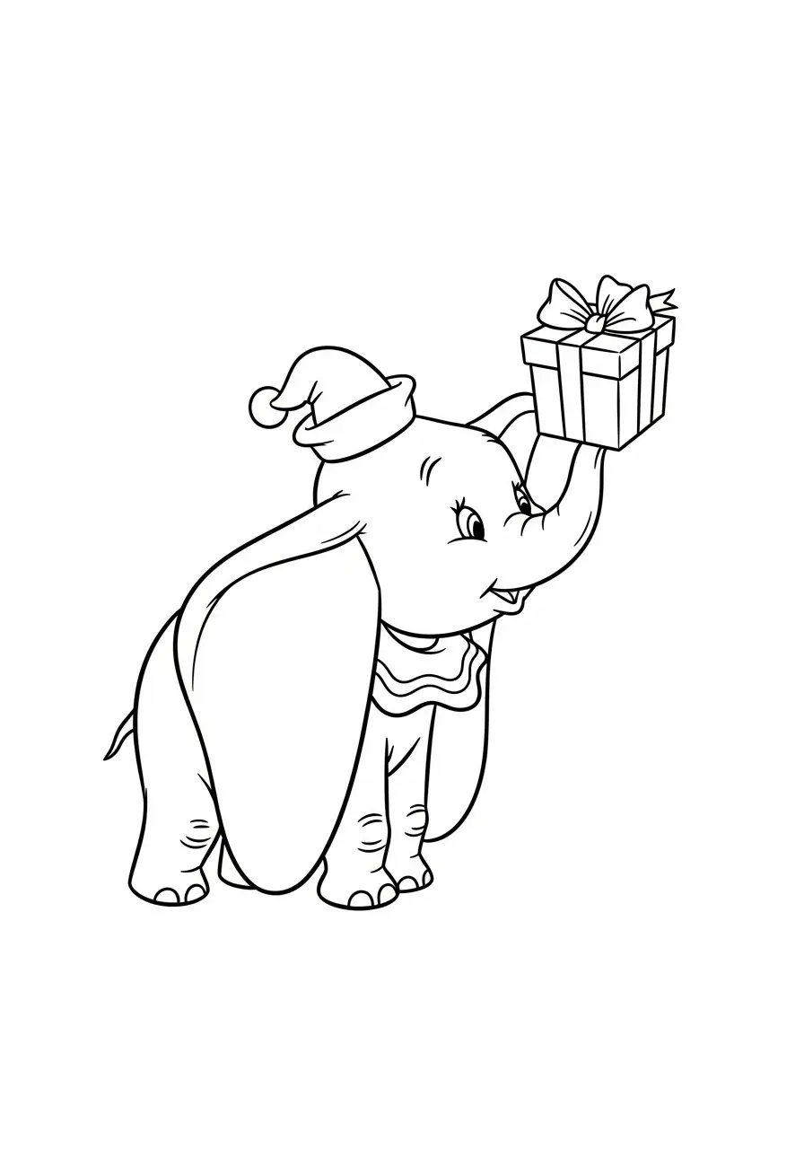 dumbo met kerstcadeau kleurplaat