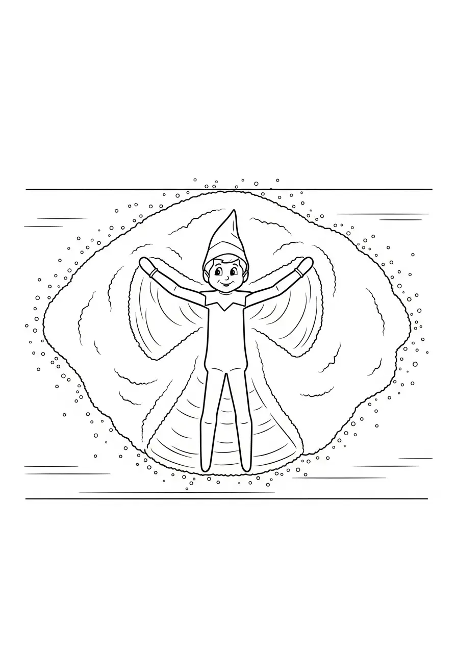 Kleurplaat Elf on the Shelf 32 elf maakt sneeuwengel kleurplaat