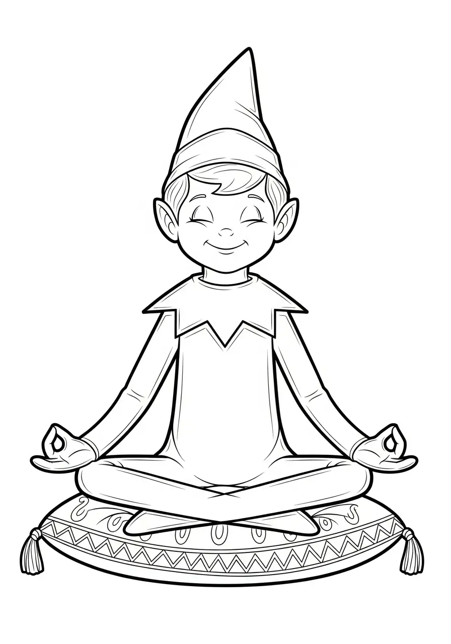 Kleurplaat Elf on the Shelf 31 elf mediteert op kussen kleurplaat