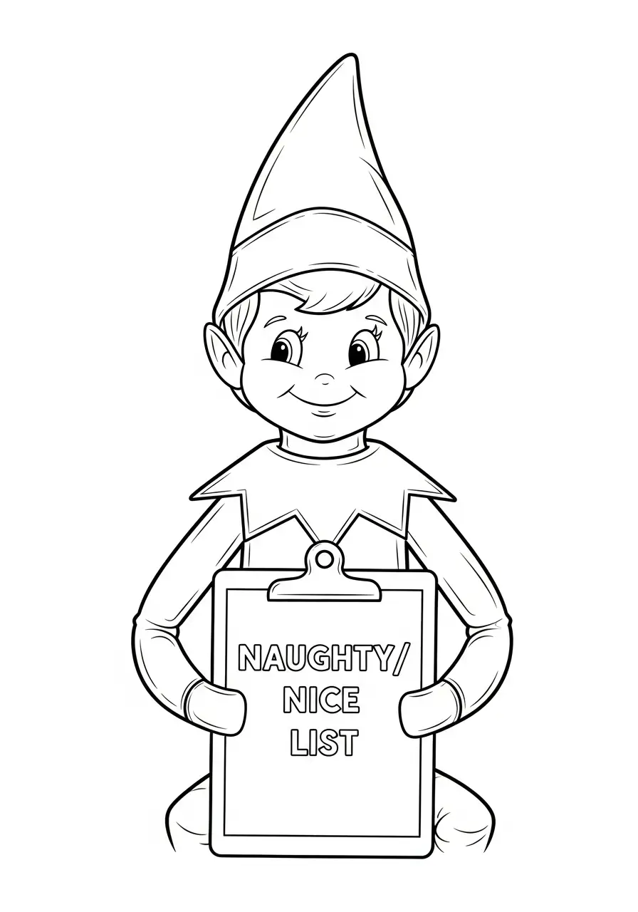 Kleurplaat Elf on the Shelf 30 elf met stoute brave lijst kleurplaat