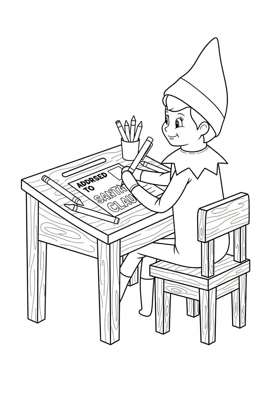 Kleurplaat Elf on the Shelf 24 elf schrijft brief aan kerstman kleurplaat