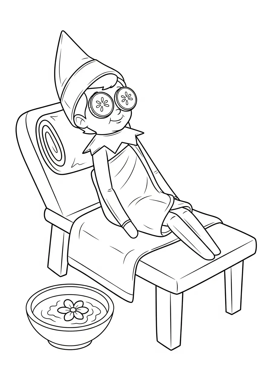 Kleurplaat Elf on the Shelf 22 elf spadag met komkommers kleurplaat