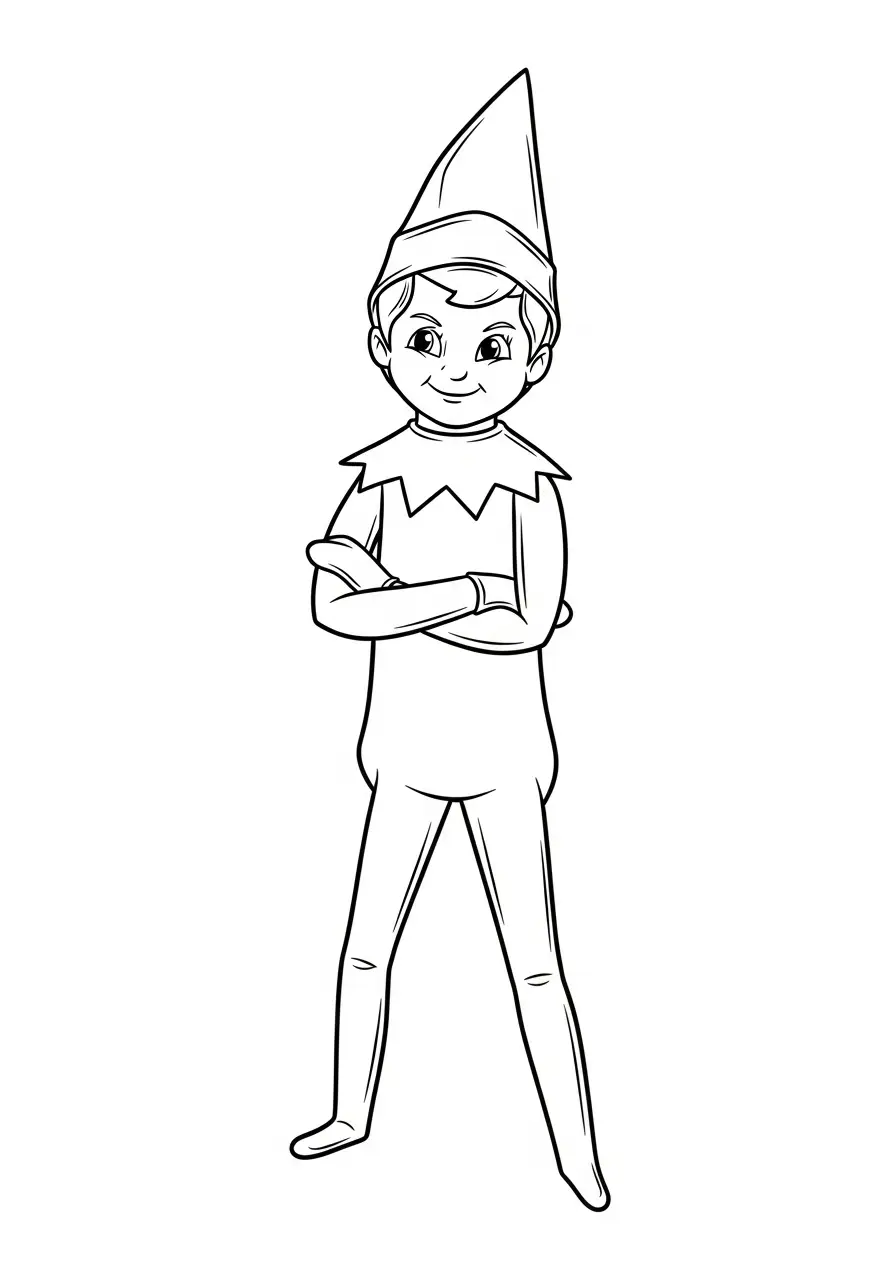 Kleurplaat Elf on the Shelf 20 elf staat armen gekruist kleurplaat