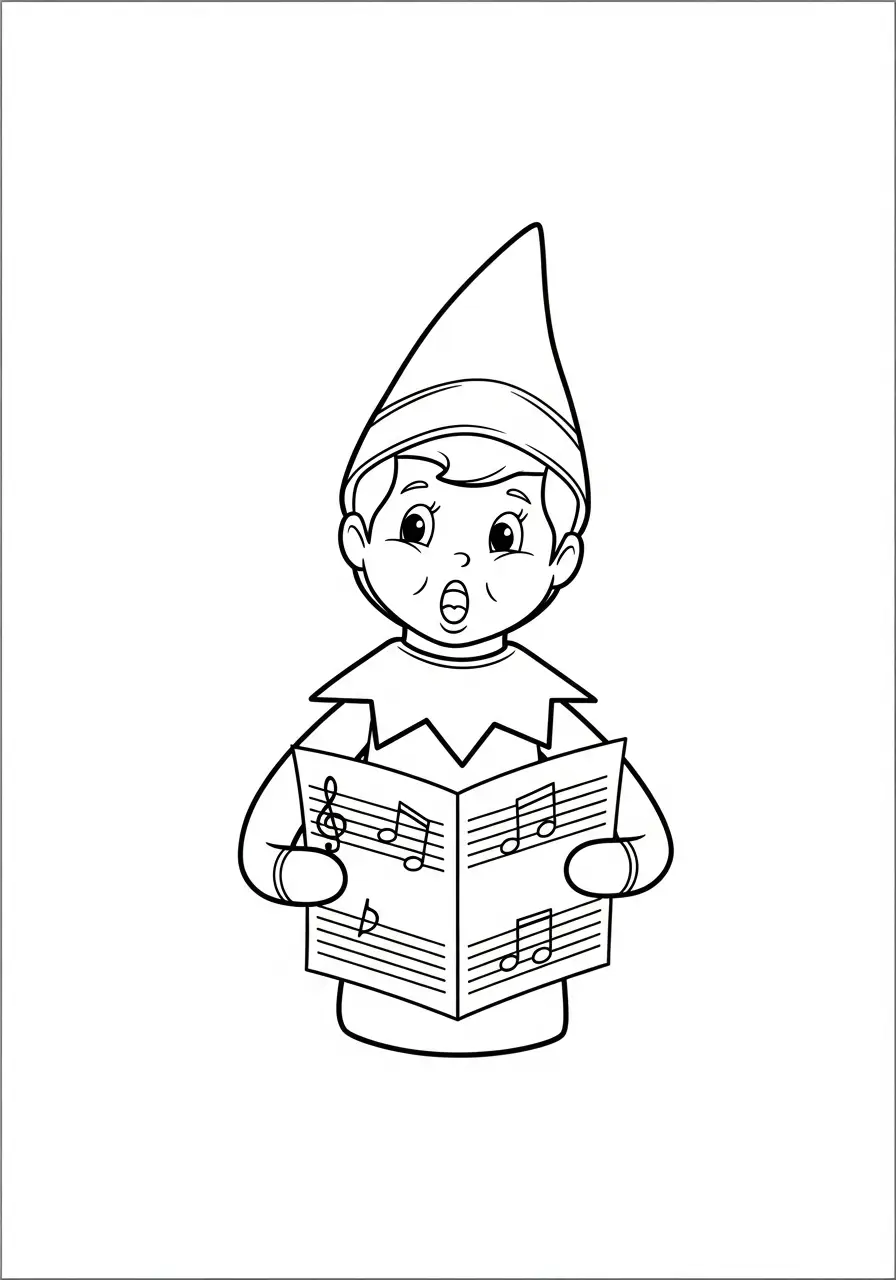 Kleurplaat Elf on the Shelf 11 elf zingt kerstliedjes bladmuziek kleurplaat