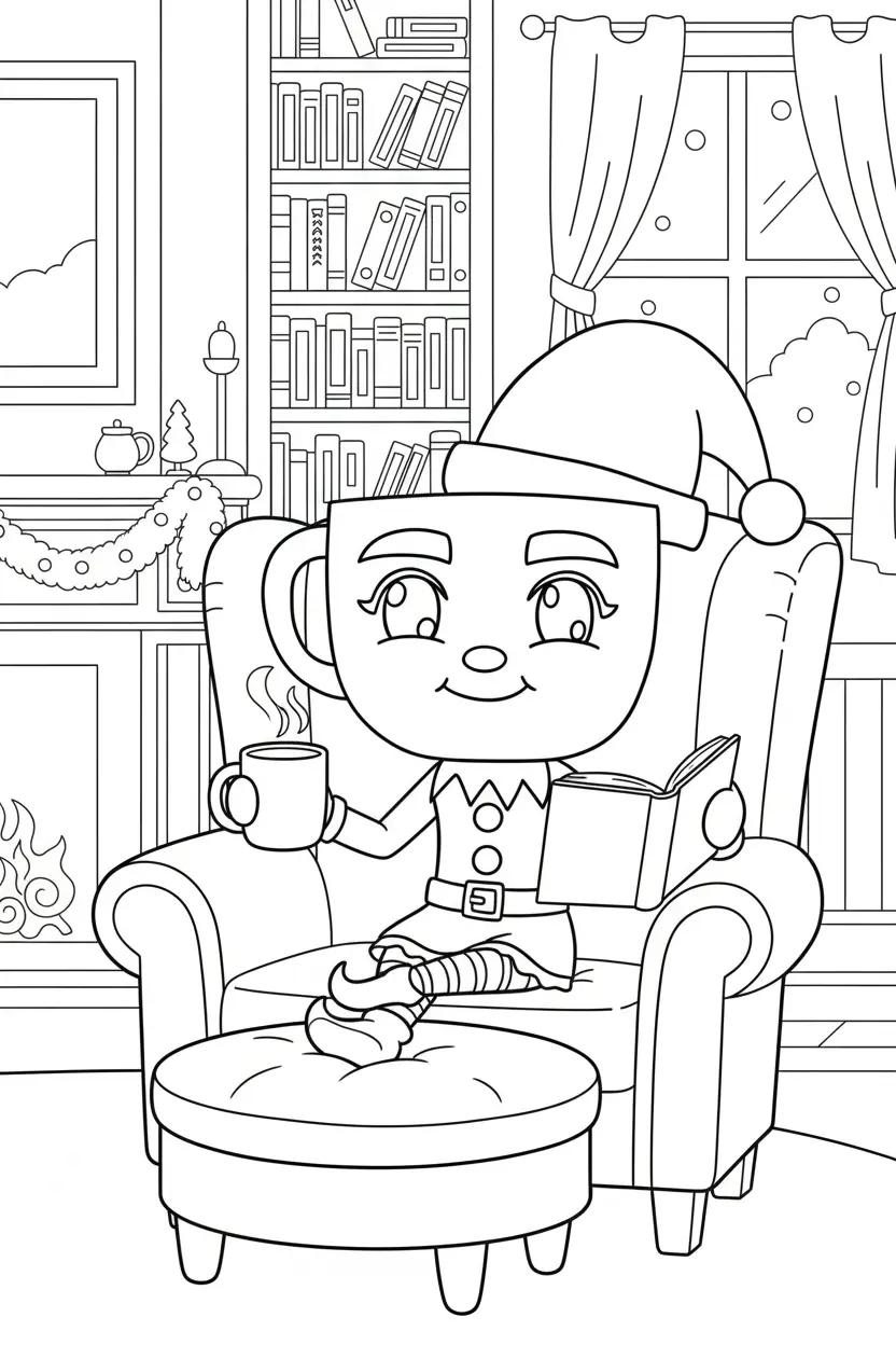 Kleurplaat Ballerina Peppermintina 11 elfje leest en drinkt cacao kleurplaat