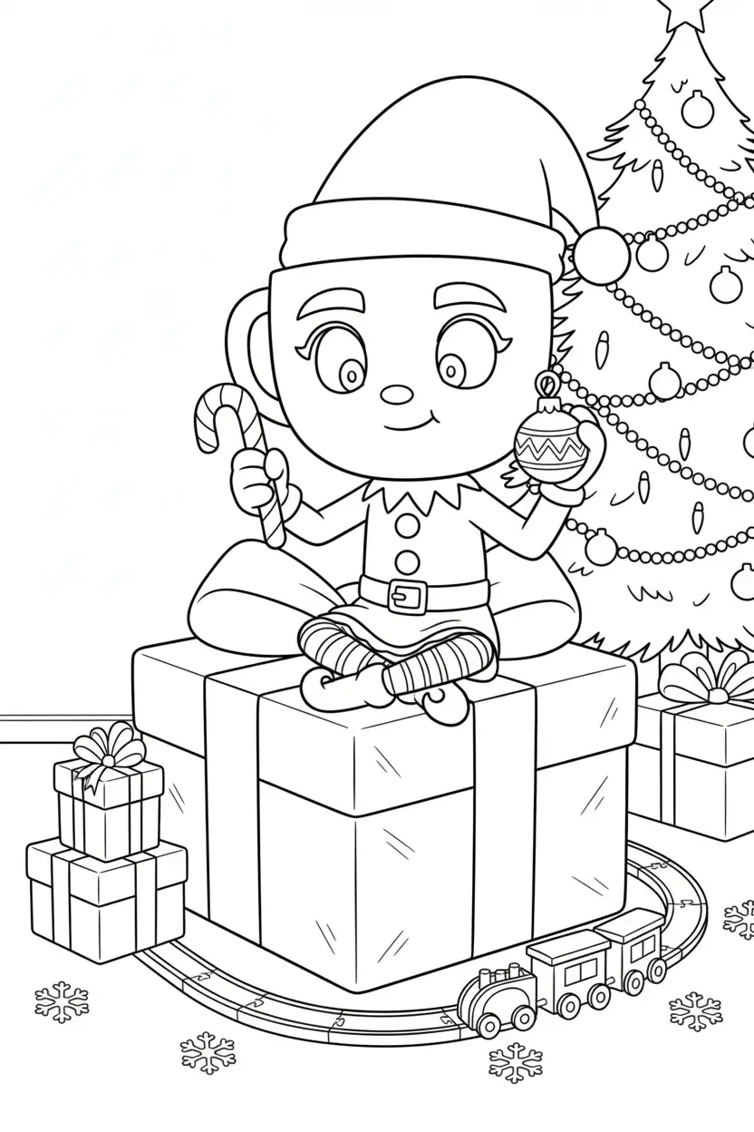 Kleurplaat Ballerina Peppermintina 12 elfje met zuurtstok en kerstbal kleurplaat