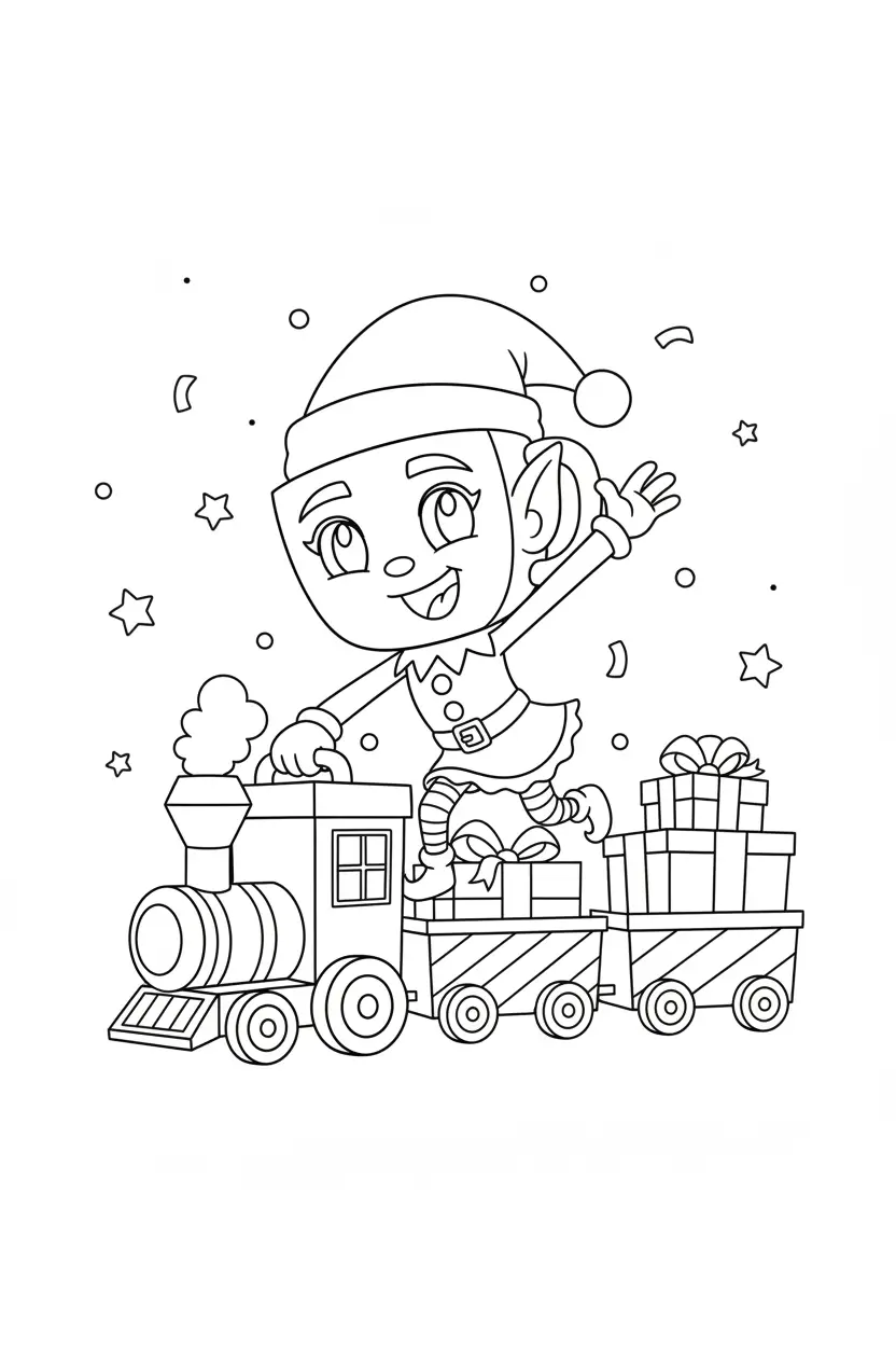 Kleurplaat Ballerina Peppermintina 13 elfje rijdt op speelgoedtrein kleurplaat