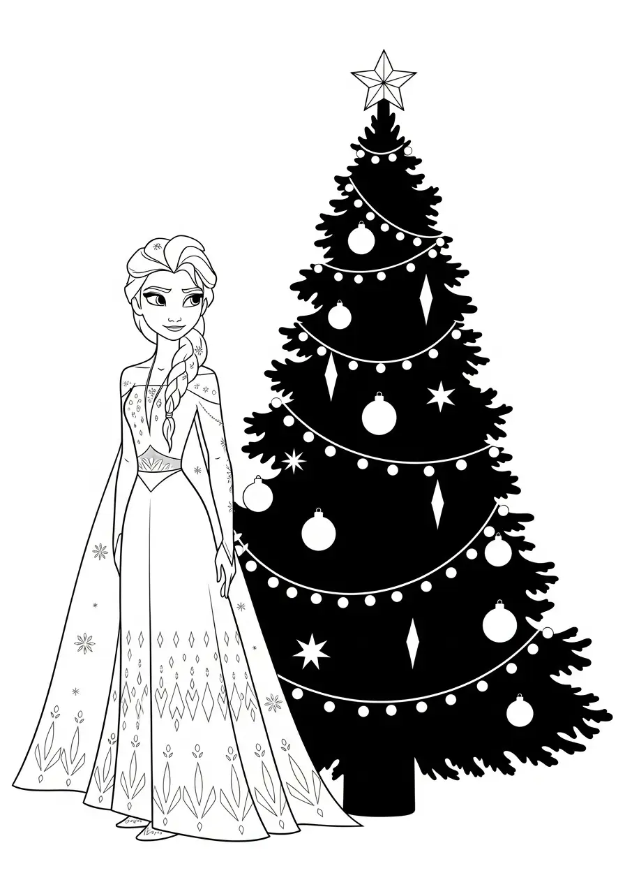 Elsa Kerst Kleurplaat 11 elsa bij kerstboom silhouet kleurplaat