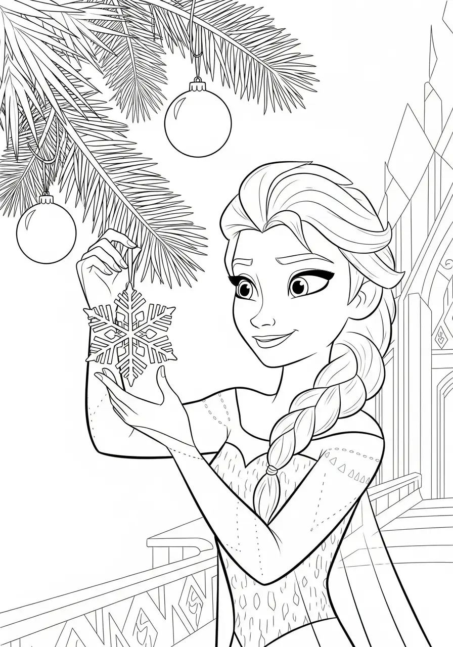 Elsa Kerst Kleurplaat 17 elsa hangt sneeuwvlok in kersttak kleurplaat