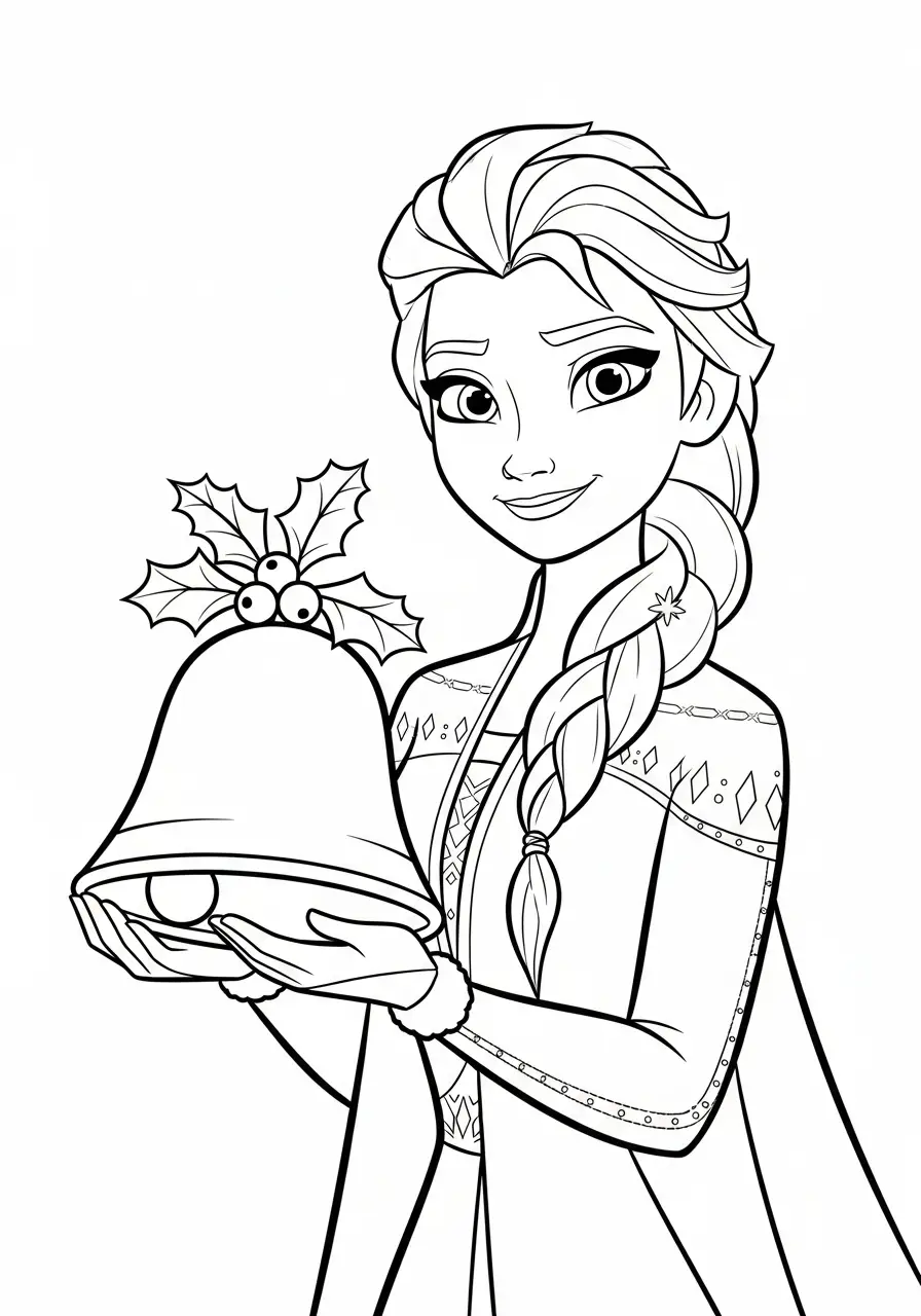 Elsa Kerst Kleurplaat 18 elsa houdt kerstbel vast kleurplaat