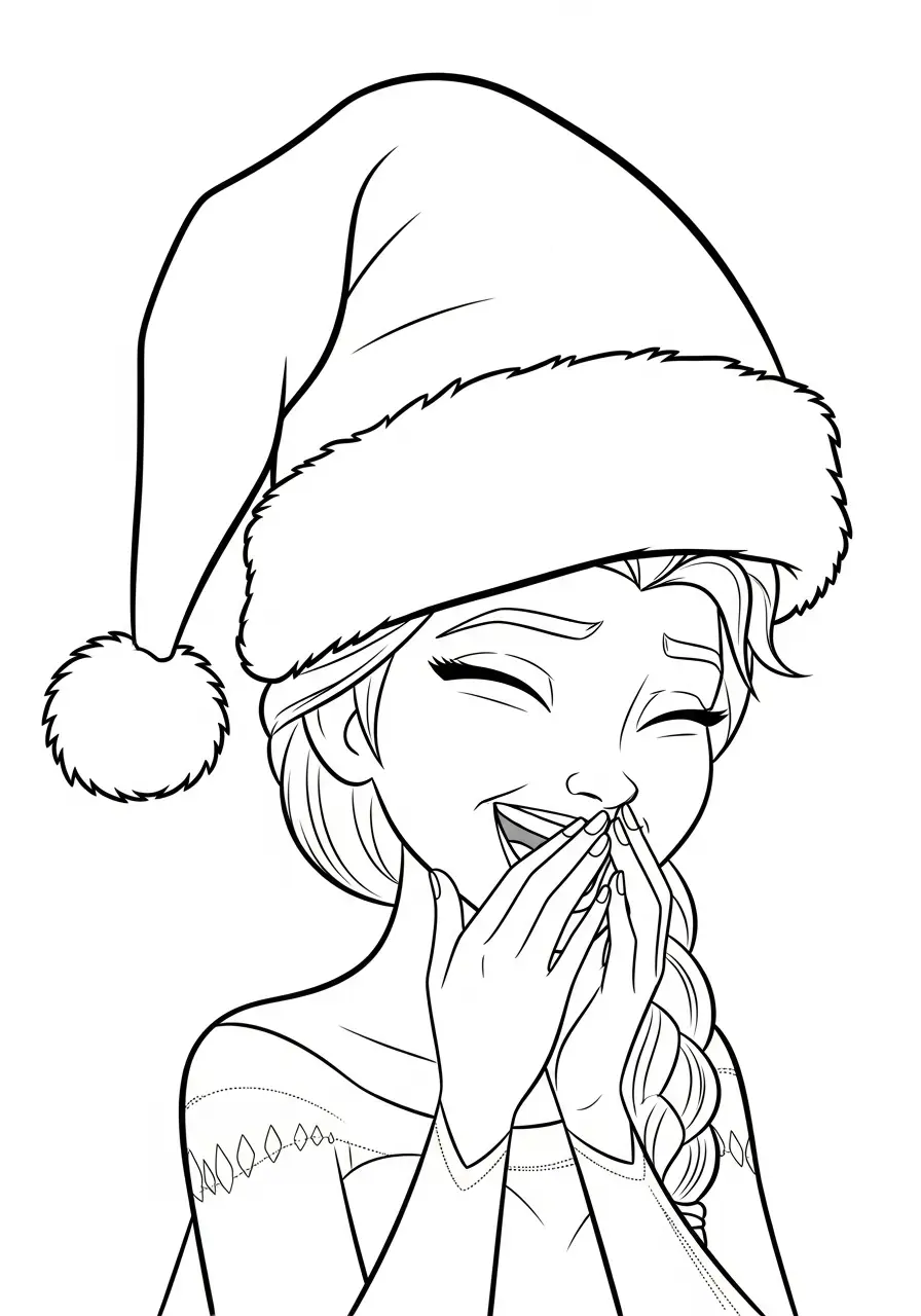 Elsa Kerst Kleurplaat 22 elsa lacht met kerstmuts kleurplaat
