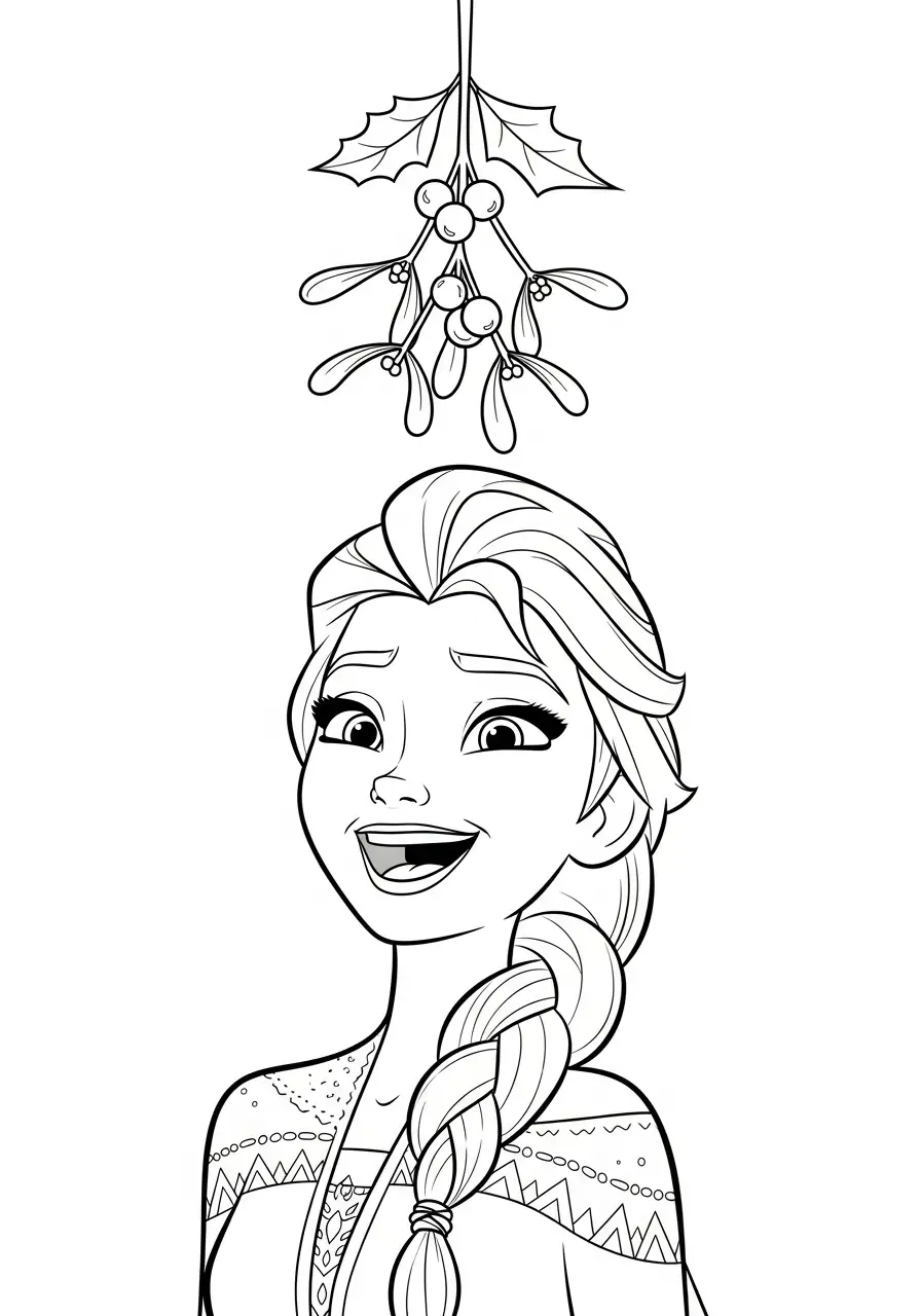 Elsa Kerst Kleurplaat 23 elsa lacht onder de maretak kleurplaat