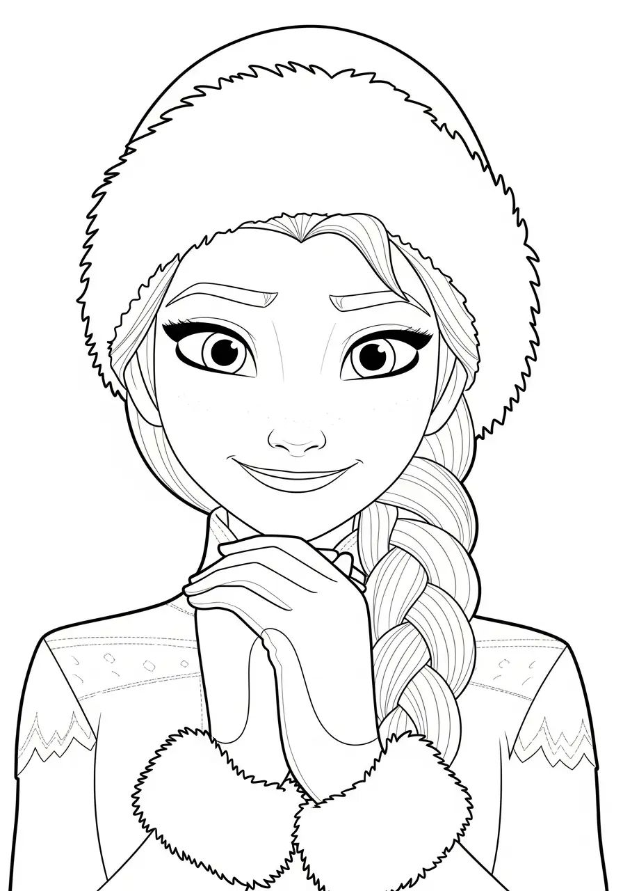 Elsa Kerst Kleurplaat 25 elsa met bontmuts en gevouwen handen kleurplaat