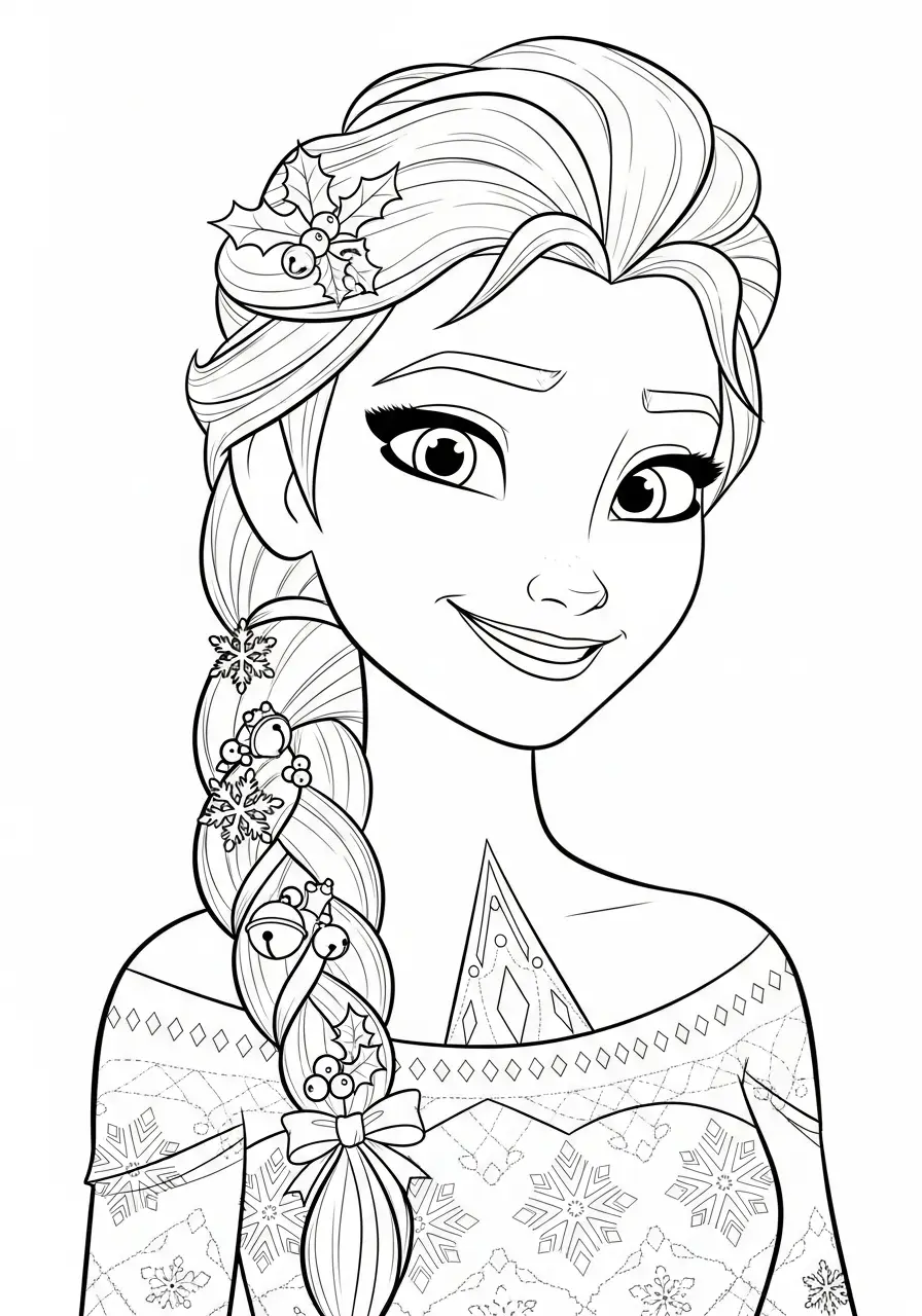 Elsa Kerst Kleurplaat 28 elsa met kerstversiering in haar vlecht kleurplaat