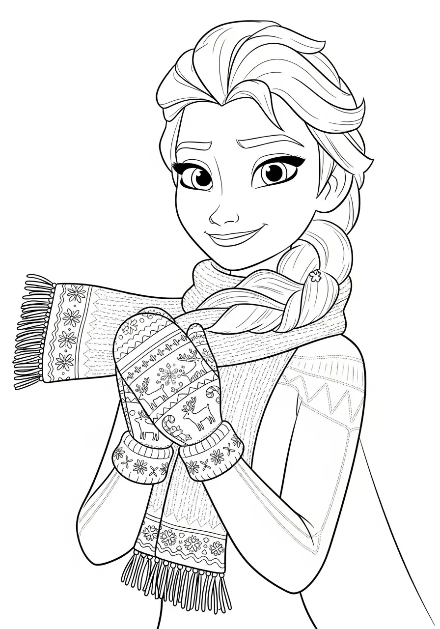 Elsa Kerst Kleurplaat 29 elsa met wanten en sjaal kleurplaat