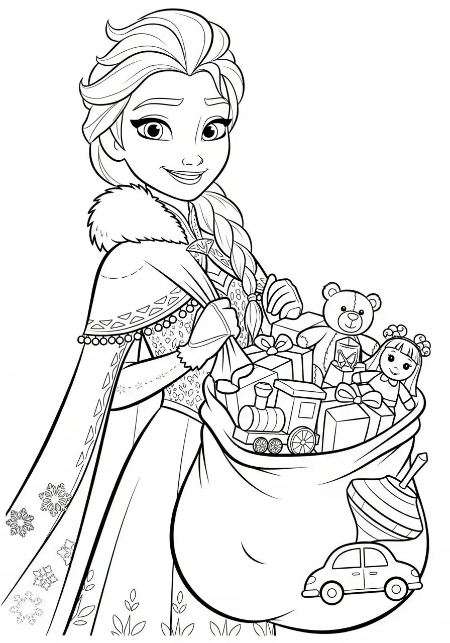 Elsa Kerst Kleurplaat 30 elsa met zak vol speelgoed kleurplaat