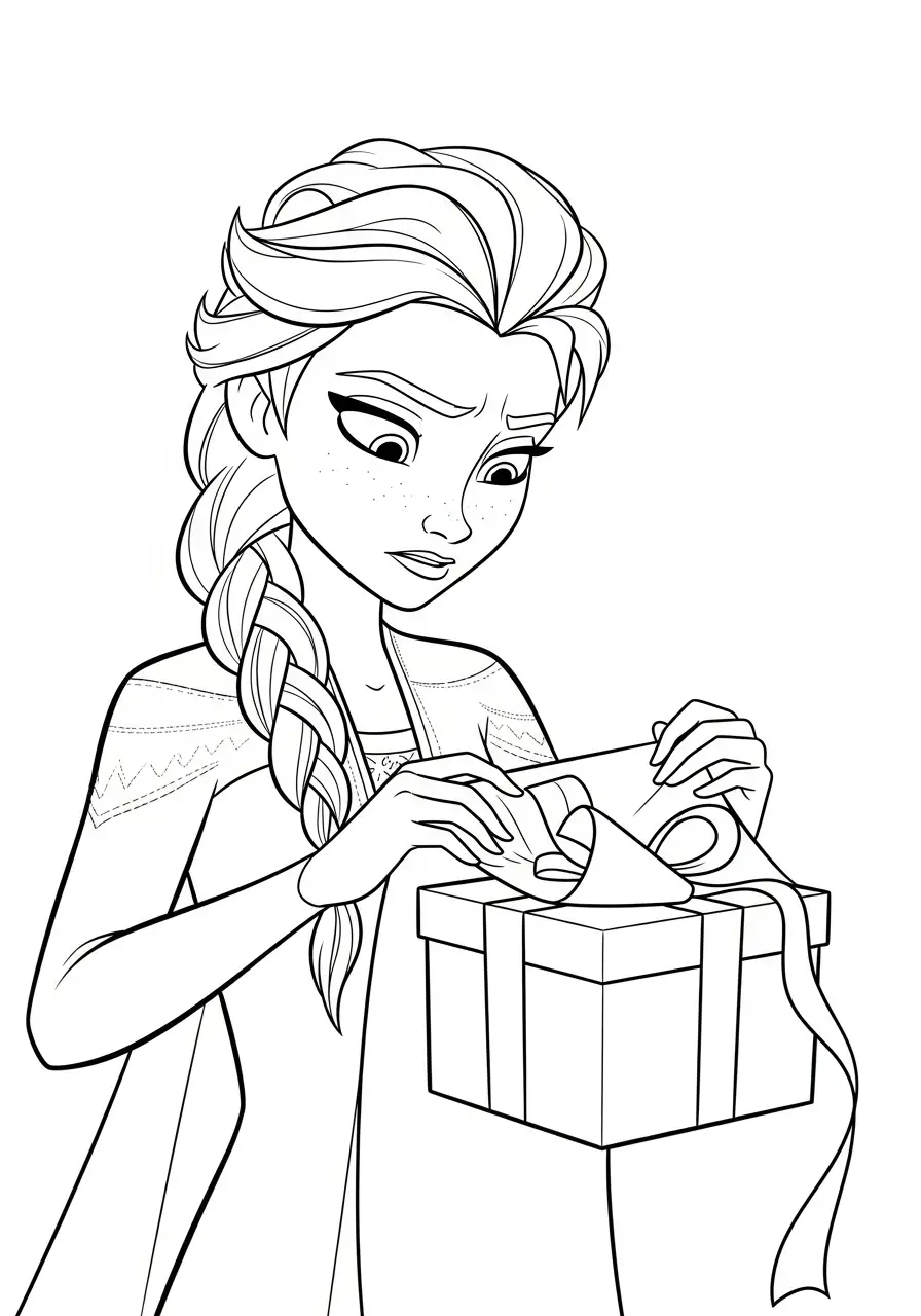 Elsa Kerst Kleurplaat 33 elsa pakt een kerstcadeau uit kleurplaat