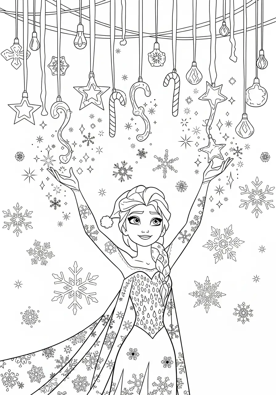 Elsa Kerst Kleurplaat 38 elsa tovert sneeuwvlokken kleurplaat