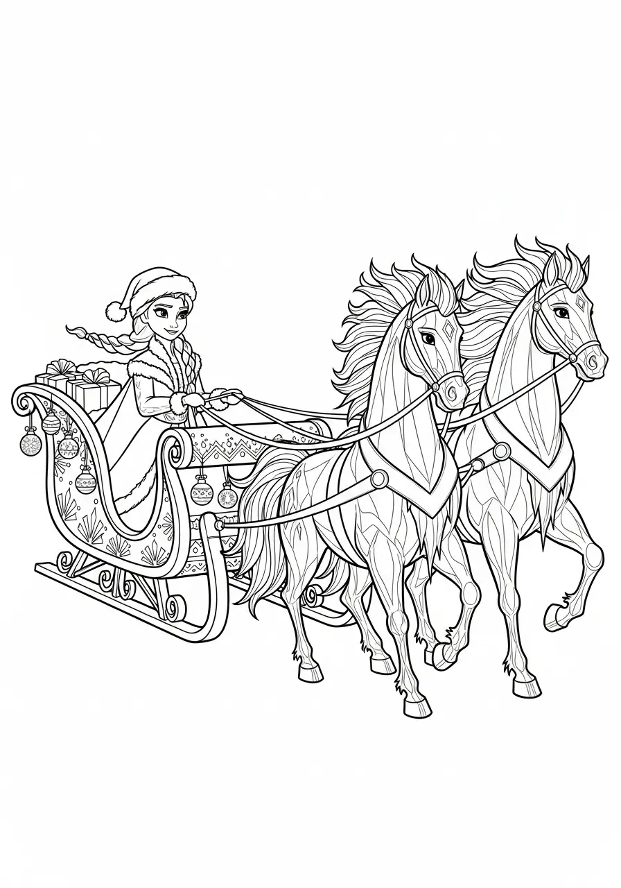 Elsa Kerst Kleurplaat 39 elsa trekt slee met twee paarden kleurplaat