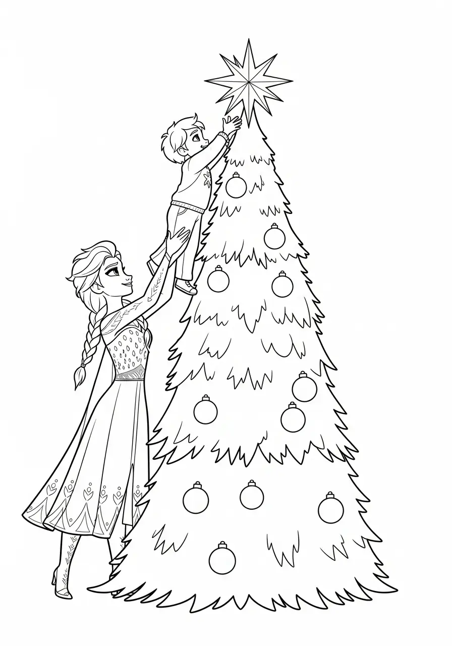 Elsa Kerst Kleurplaat 40 elsa versiert kerstboom met jongen kleurplaat