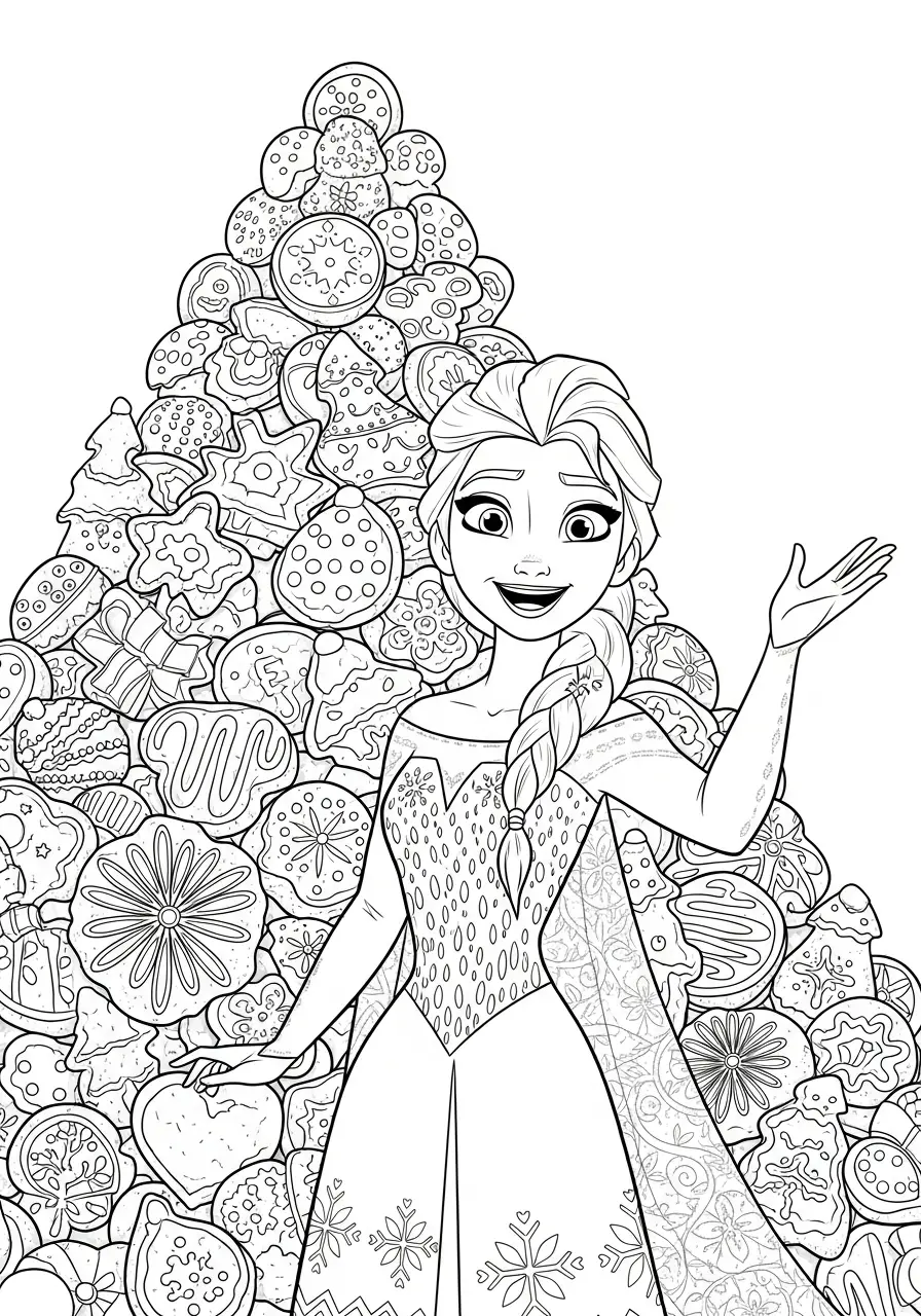 Elsa Kerst Kleurplaat 41 elsa voor een berg kerstkoekjes kleurplaat