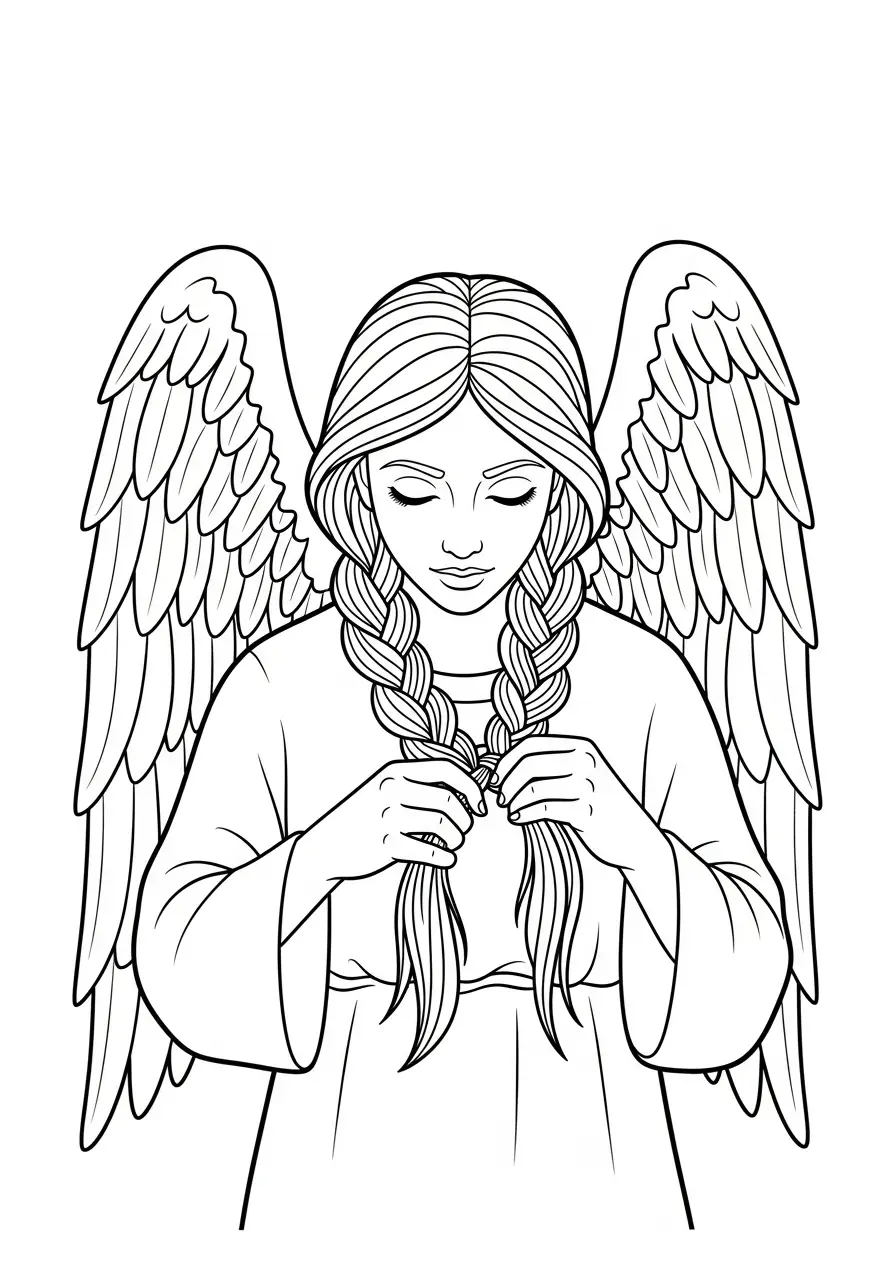 engel met gevlochten haar kleurplaat