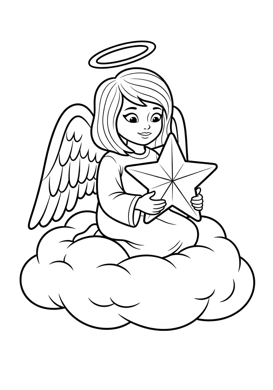 engel op wolk met ster kleurplaat