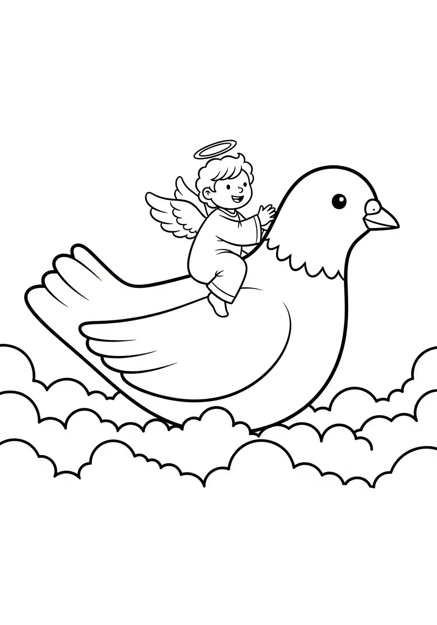 engel rijdt op duif kleurplaat
