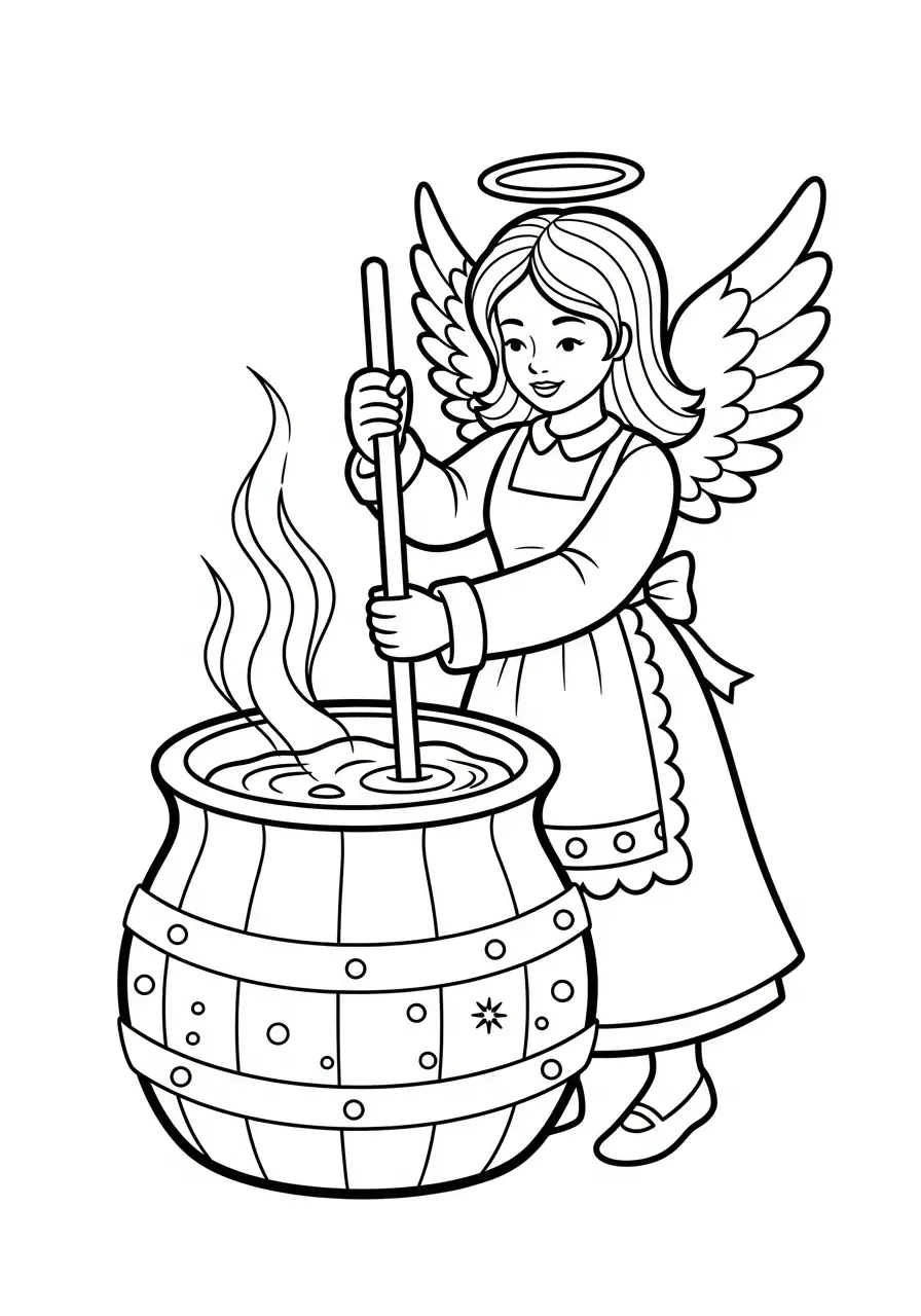 engel roert in kerstketel kleurplaat