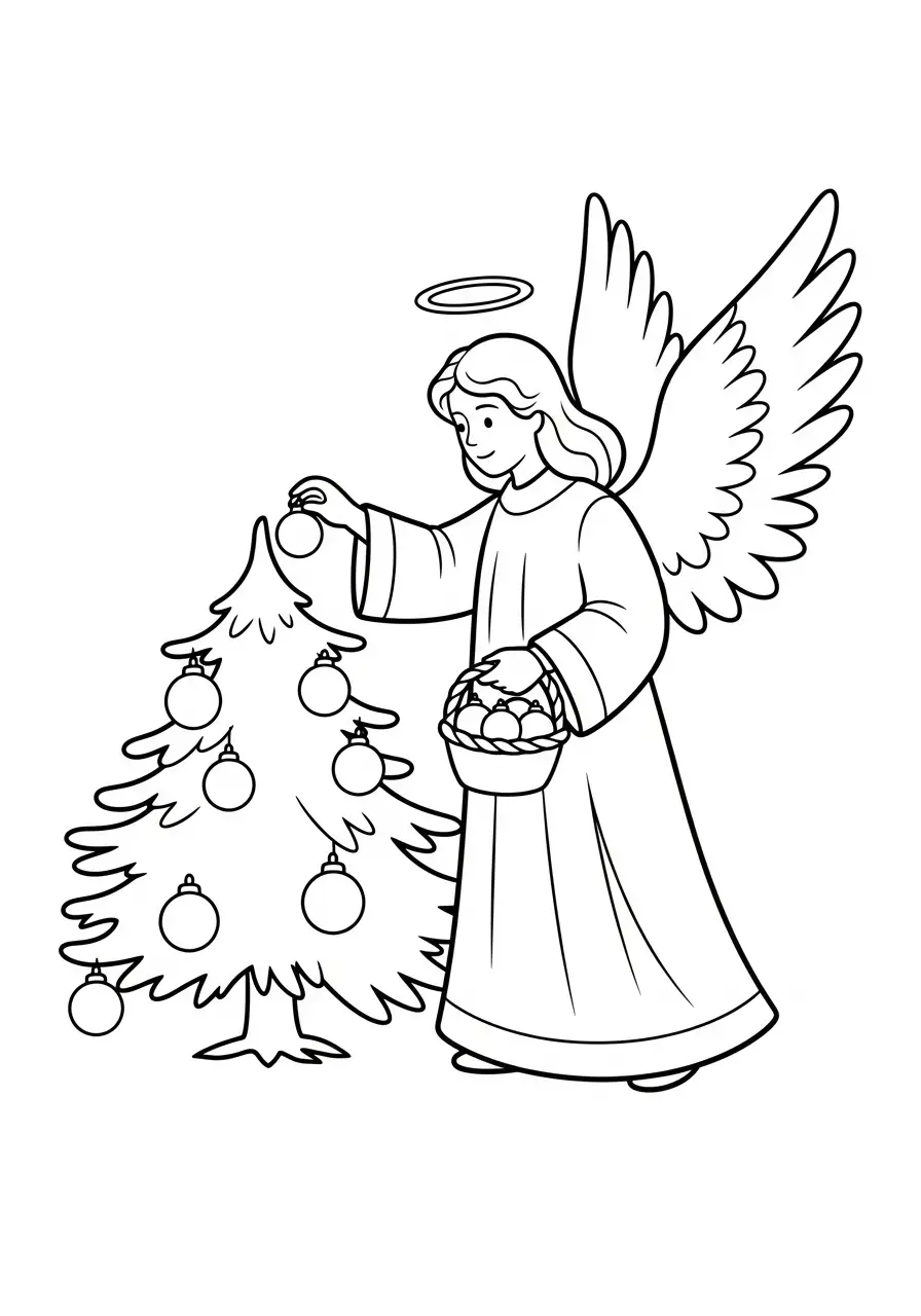 engel versiert kerstboom kleurplaat