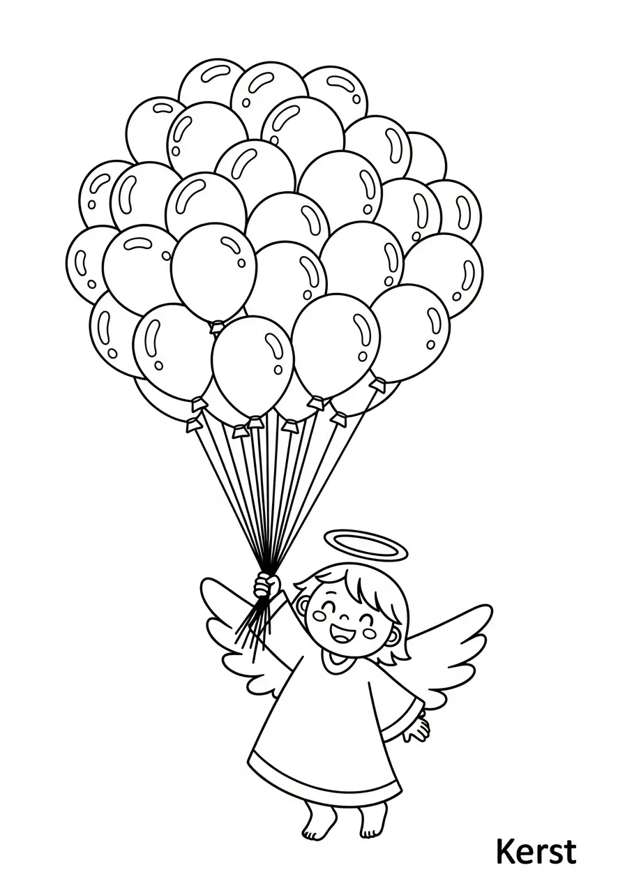 engel zweeft met ballonnen kleurplaat