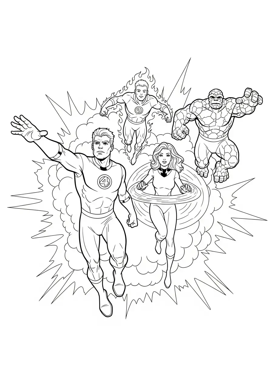 fantastische vier actie kleurplaat