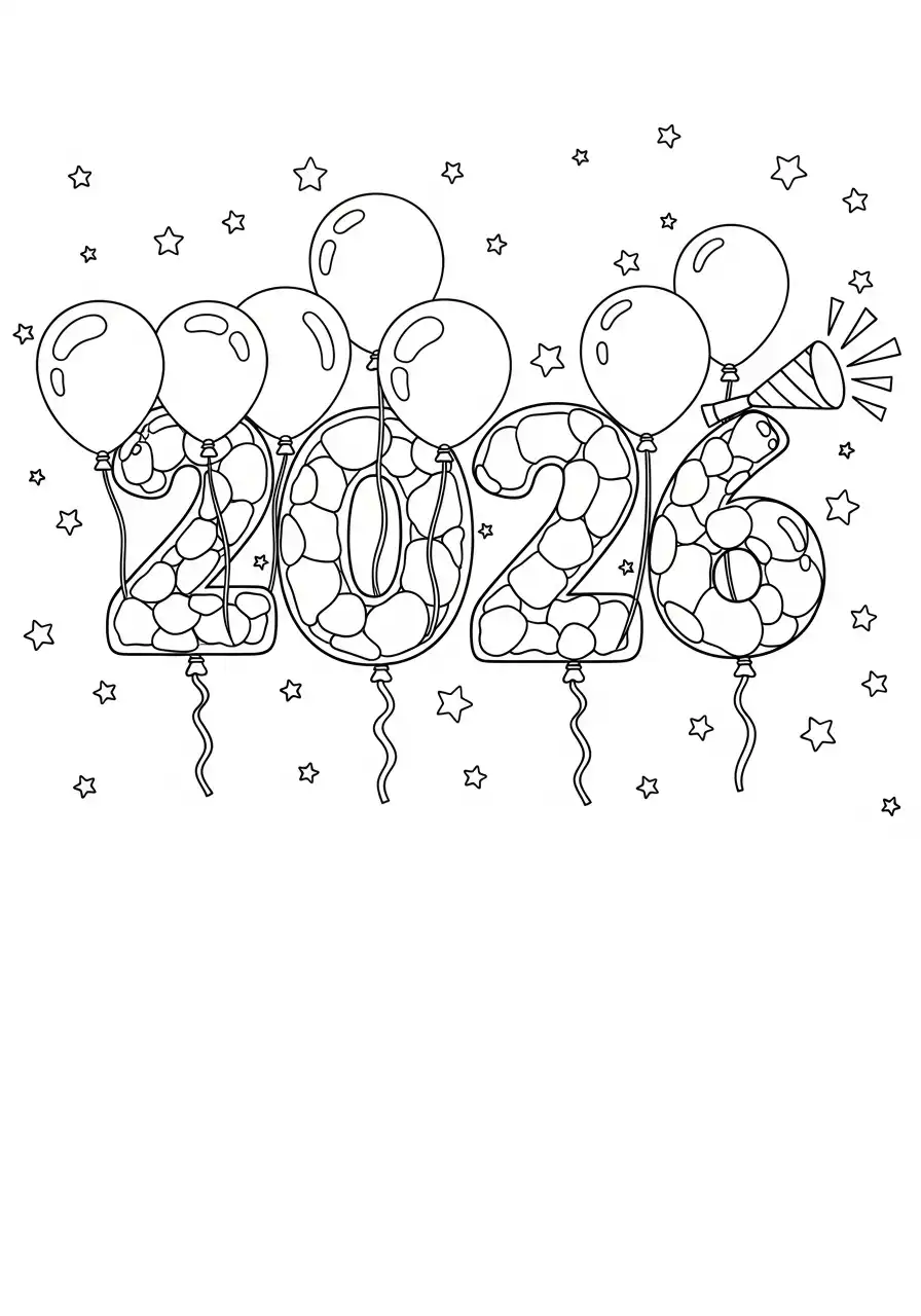 feest ballonnen sterren 2026 kleurplaat