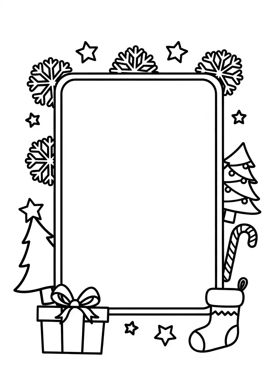 feestelijk frame met kado en sneeuwvlokken