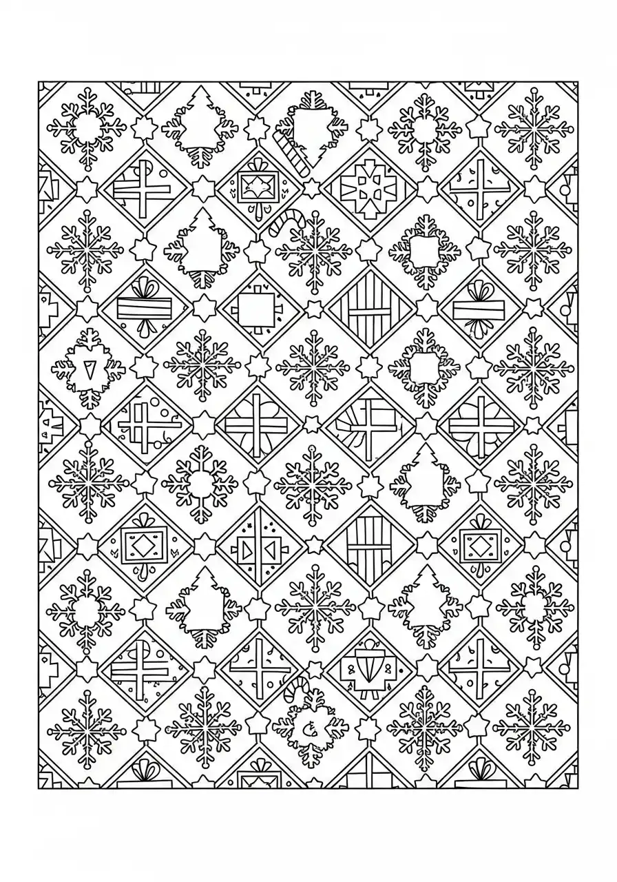 geometrisch kerstpatroon met geschenken en sterren