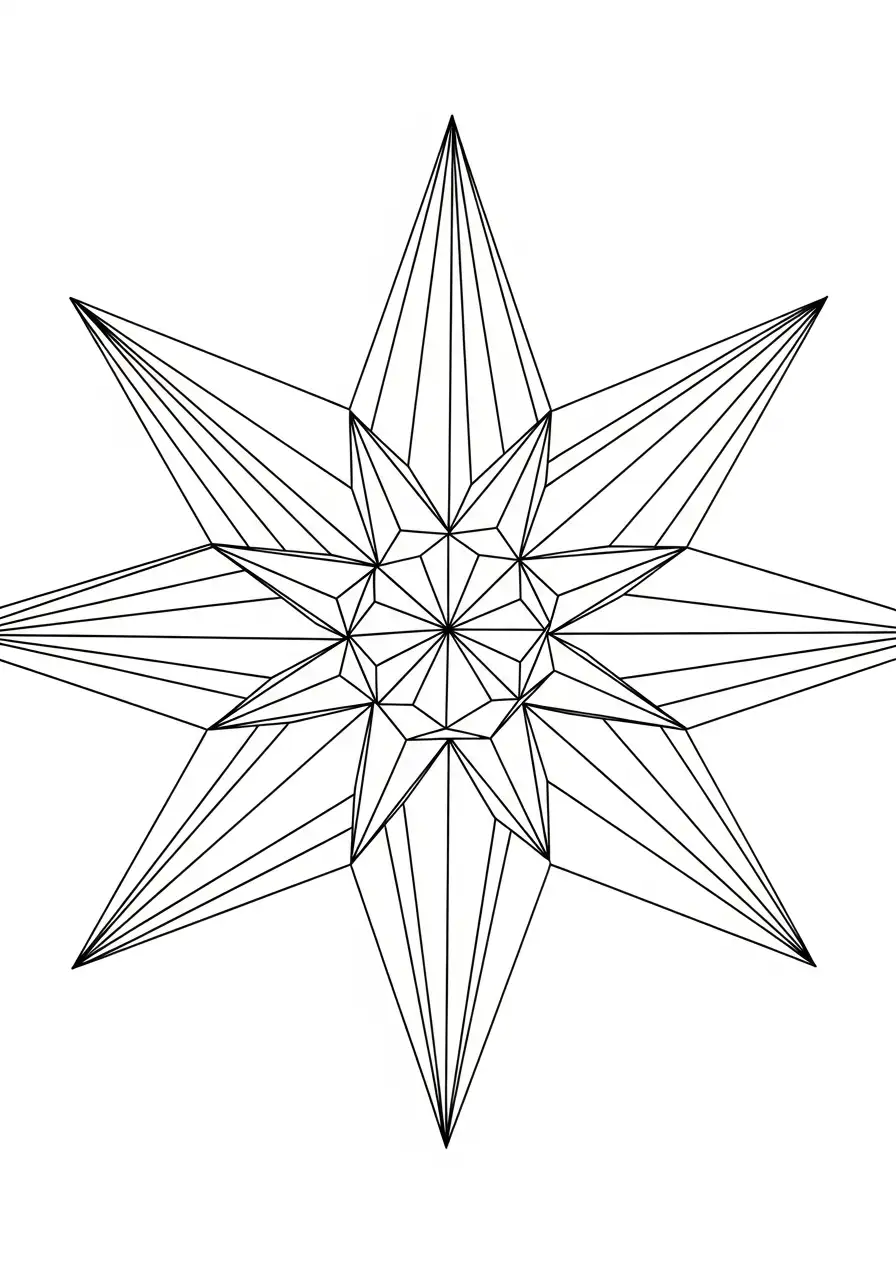 Kerstster Kleurplaat 34 geometrische achtpuntige ster kleurplaat