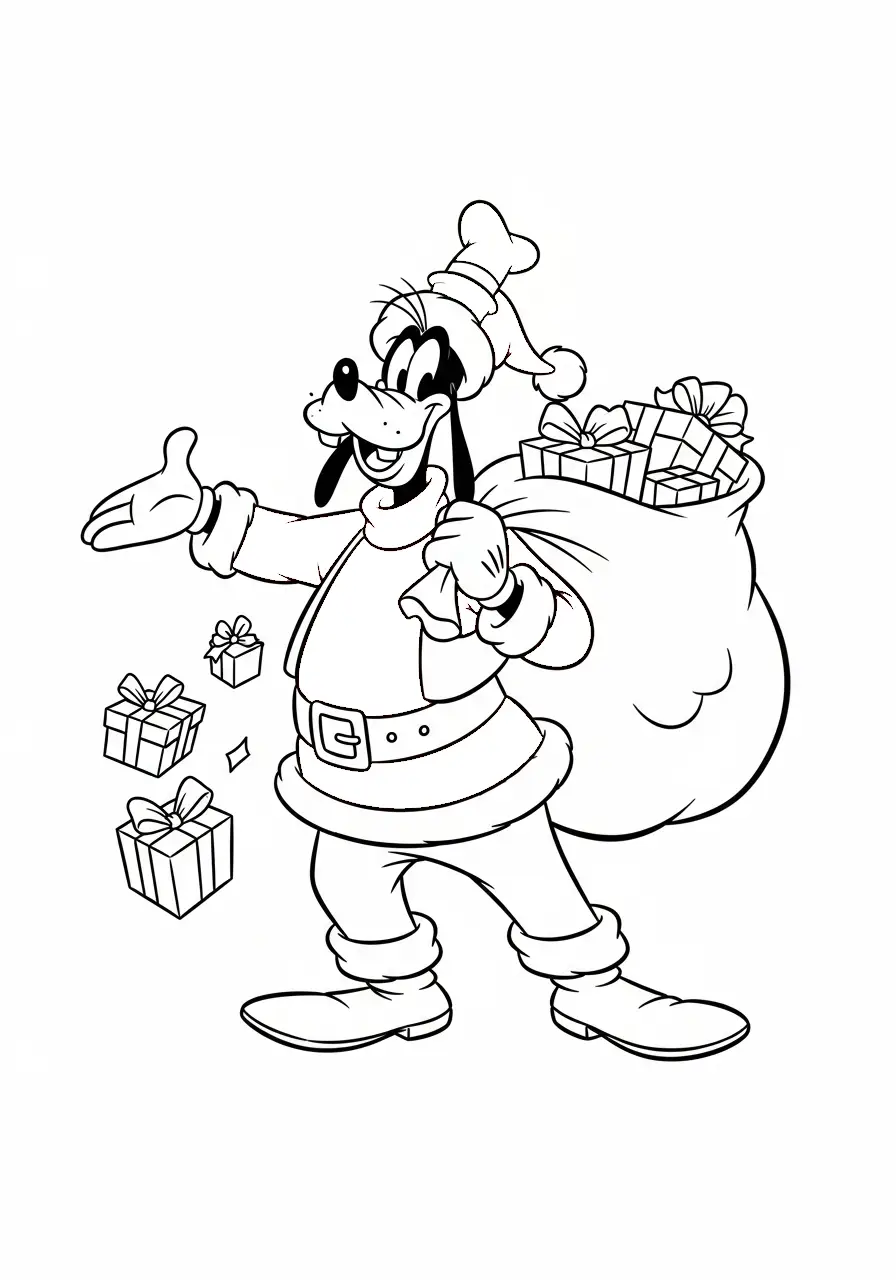 goofy als kerstman met zak kleurplaat