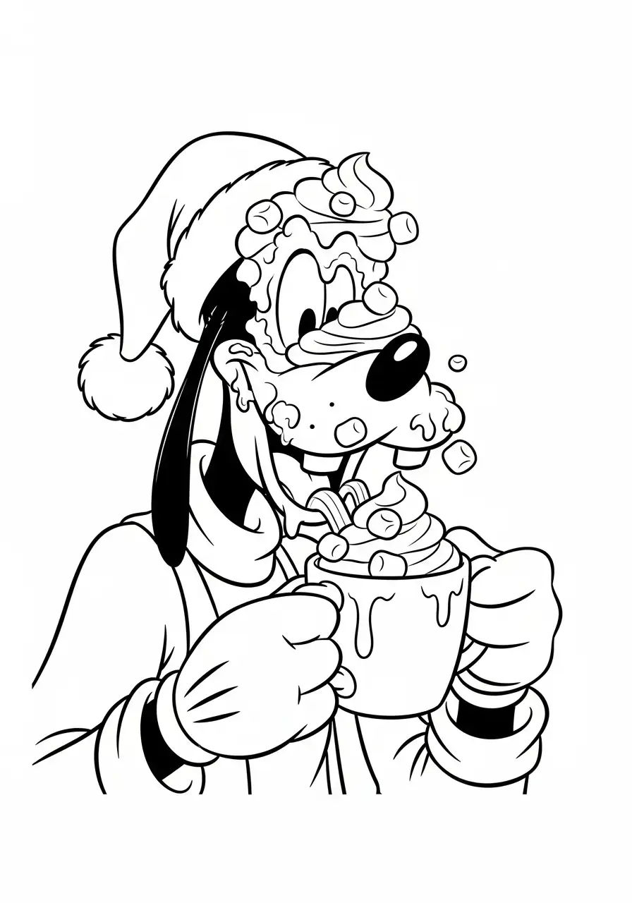 goofy drinkt kerst chocomelk kleurplaat