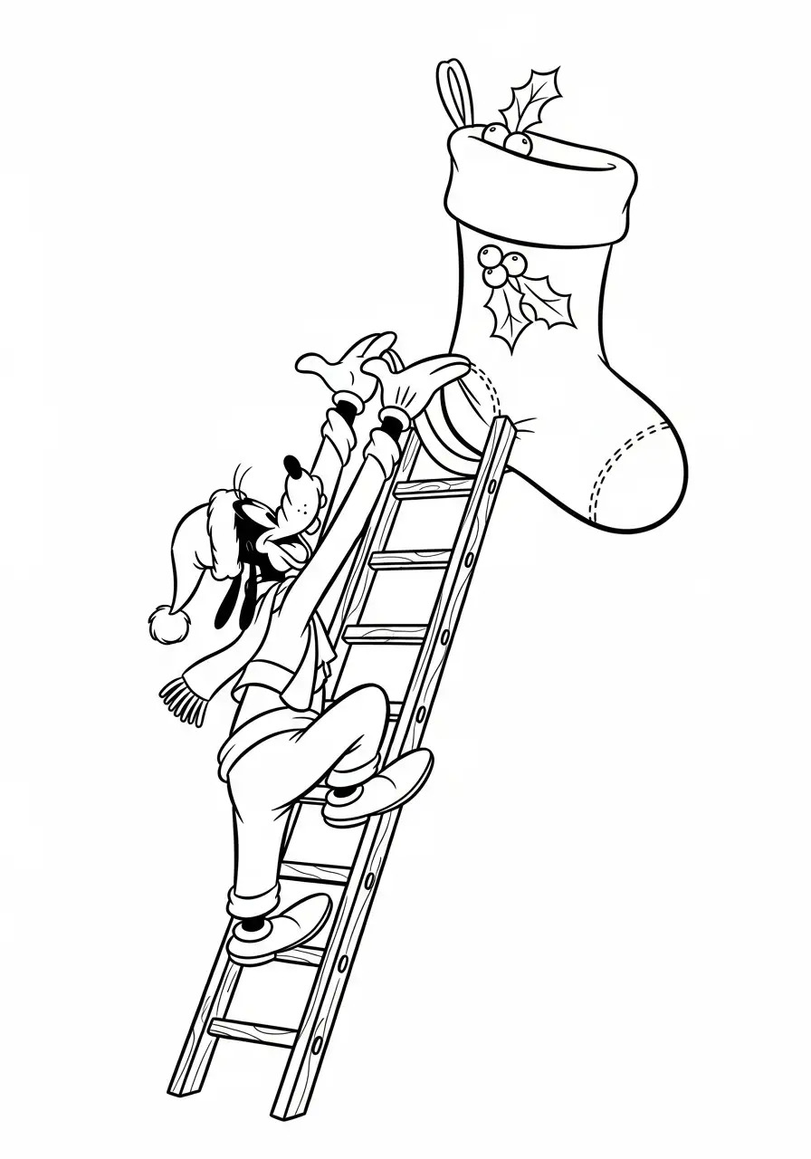 goofy hangt de reuzensok op kleurplaat