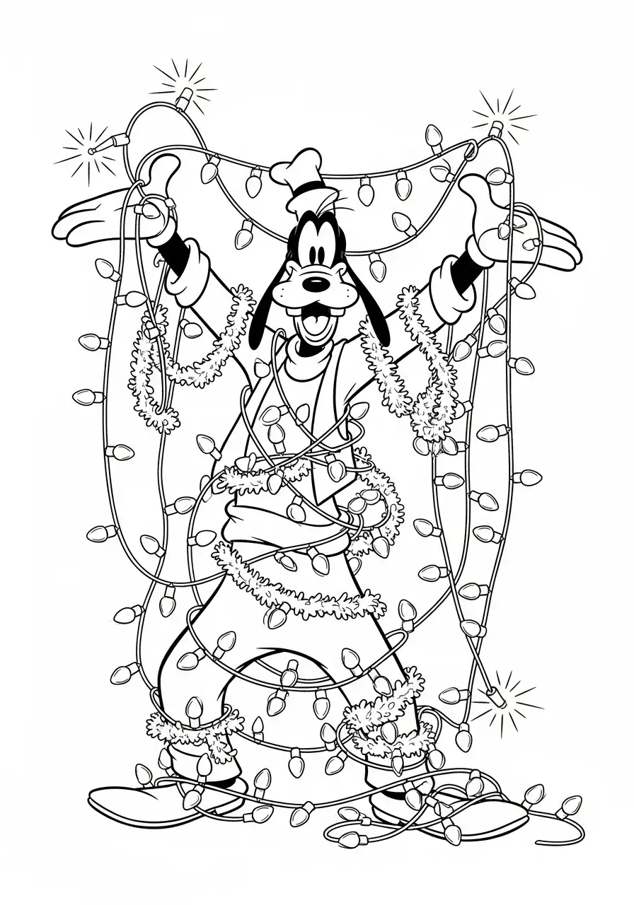 goofy in de war met de lichtjes kleurplaat